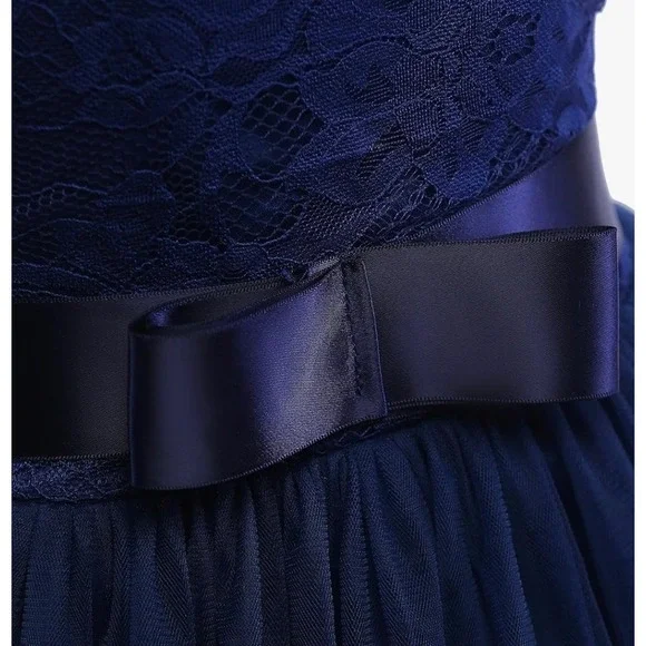 NEW Girls Navy Lace Dress A-Line Long Ball Gown Formal Party Size 8 - Picture 5 of 8